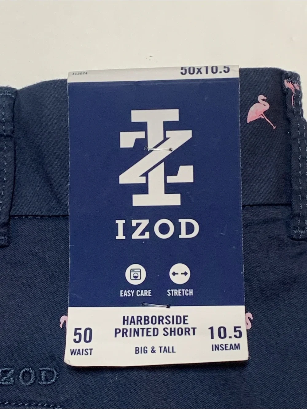 IZOD Men’s Harborside Twill Bermuda Shorts Sz 50 Blue Preppy Pink Flamingo NWT
